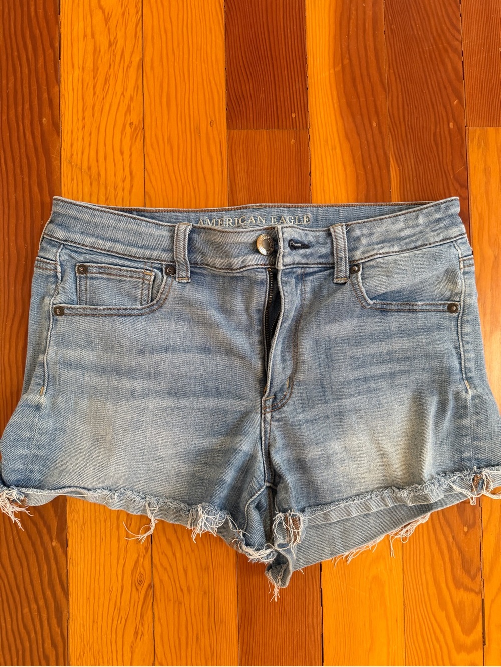 American Eagle Outfitters Light Wash Frayed Denim Shorts